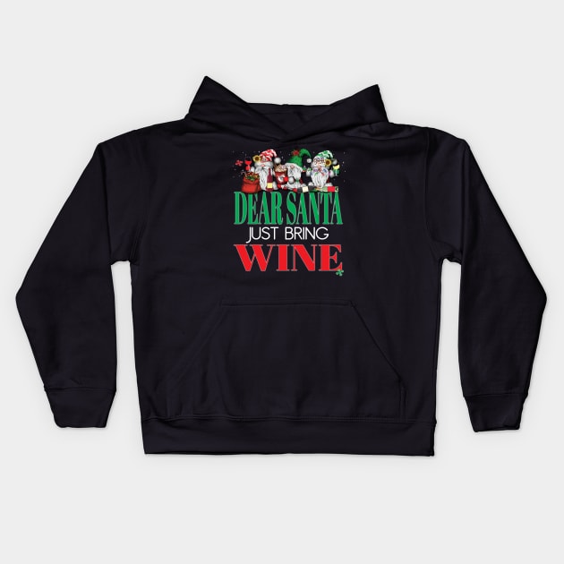 Fun Dear Santa Just Bring Wine Gnomes Office Party Women Men Kids Hoodie by Envision Styles